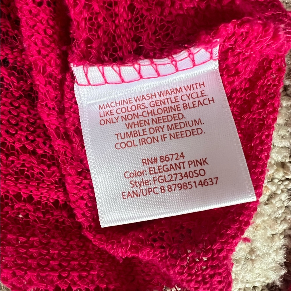Y2K Faded Glory Hot Pink Crochet Knit Tie Front Bolero Shrug Cardigan Size Large - Picture 4 of 6